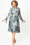 Платье Swallow 707.1 принт «тропические листья в светло- бирюзовых и тёмных оттенках»