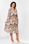 Платье Swallow 876 Серо-бежево- рыжий,  принт «листья»