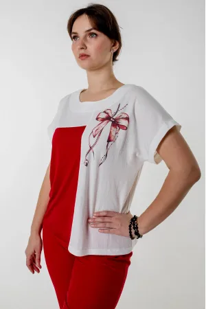 Блузка Needle Ревертекс 541 белый+красный