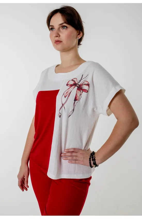 Блузка Needle Ревертекс 541 белый+красный