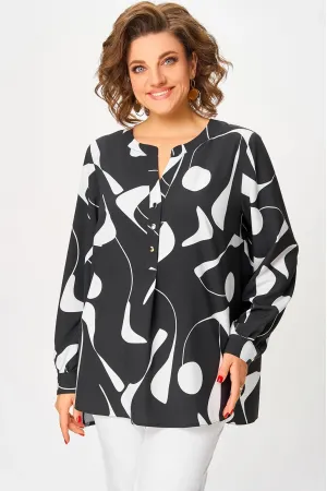Блузка Swallow 851.1 чёрный в белый принт