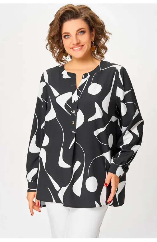 Блузка Swallow 851.1 чёрный в белый принт