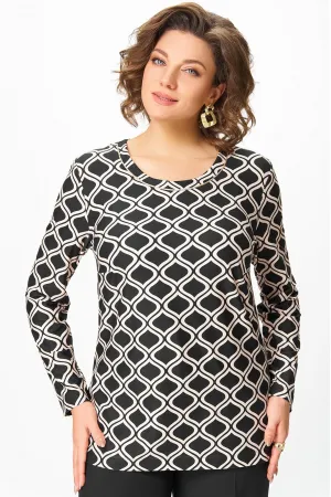 Блузка Swallow 878 чёрный, Принт «молочные ретро-волны»