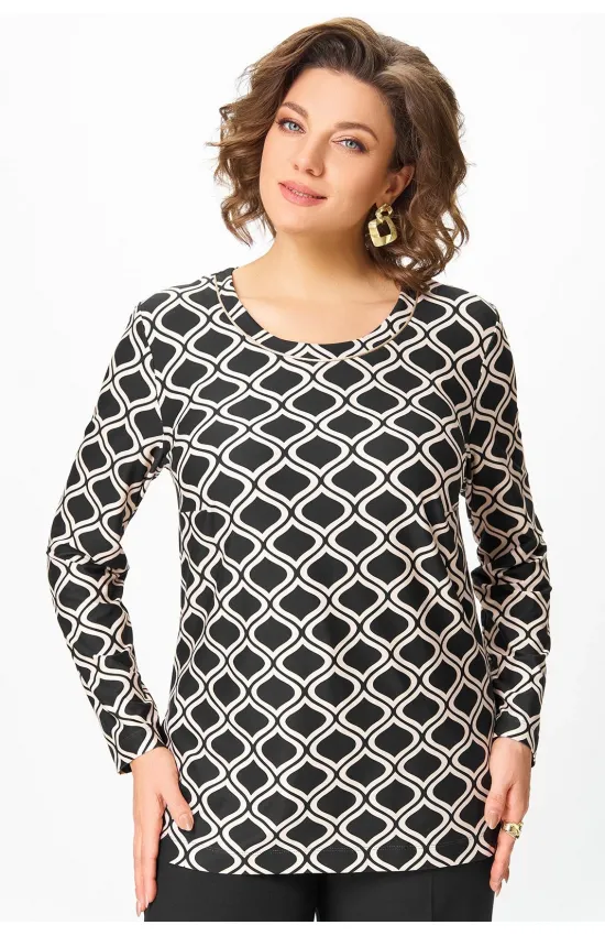 Блузка Swallow 878 чёрный, Принт «молочные ретро-волны»