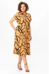 Платье Swallow 740 светло-оранжевый в черный принт абстракция