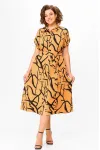 Платье Swallow 740 светло-оранжевый в черный принт абстракция