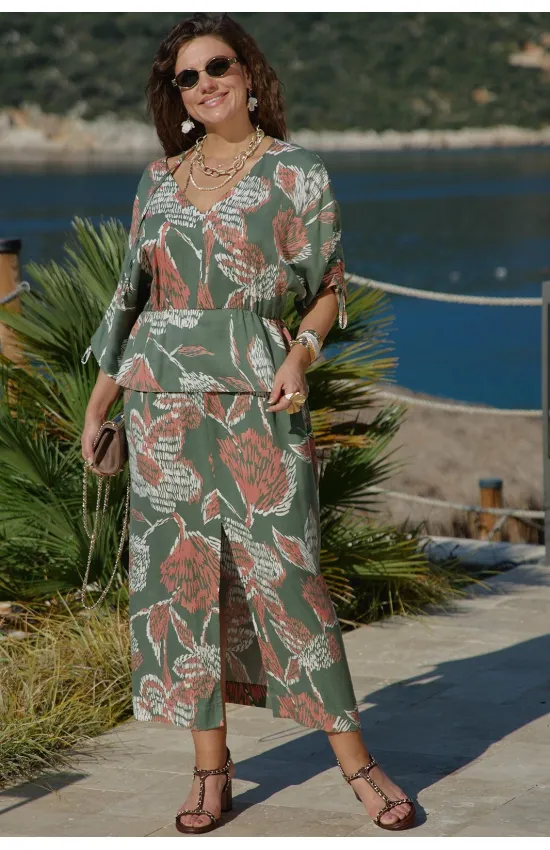 Платье Vittoria Queen 27813 зеленый, оранжевый, принт
