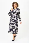 Платье Swallow 887 цвет-синий, принт «Белые листья»