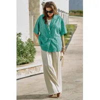 Брюки Vittoria Queen 28763 бежевый с зеленью