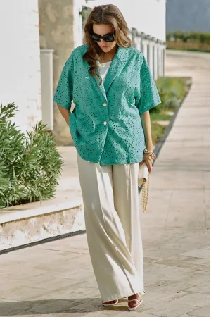 Брюки Vittoria Queen 28763 бежевый с зеленью