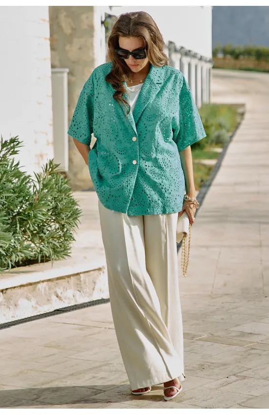 Брюки Vittoria Queen 28763 бежевый с зеленью