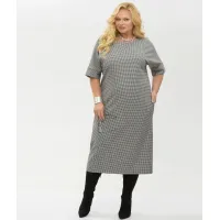 Платье Your Size 2264/170 Черно-белый в «гусиную лапку»