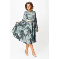 Платье Swallow 707.1 принт «тропические листья в светло- бирюзовых и тёмных оттенках»