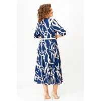 Платье Swallow 869 синий в бежевый принт