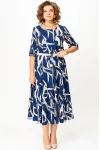 Платье Swallow 869 синий в бежевый принт
