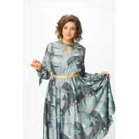 Платье Swallow 707.1 принт «тропические листья в светло- бирюзовых и тёмных оттенках»