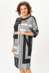 Платье Swallow 888 принт «геометрия» в чёрном, сером и молочном цветах