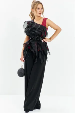 Блузка Euromoda 681 красный/чёрный