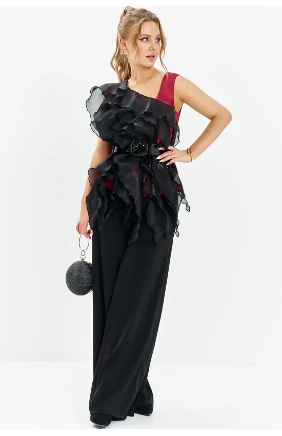 Блузка Euromoda 681 красный/чёрный