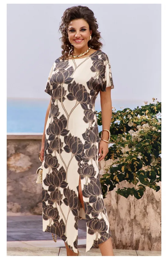 Платье Vittoria Queen 25703 бежевый+принт цветы