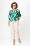 Блузка Swallow 872 изумрудно- зелёный в бежево- молочный принт