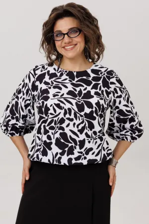 Блузка Anelli 1779 черно-белые цветы