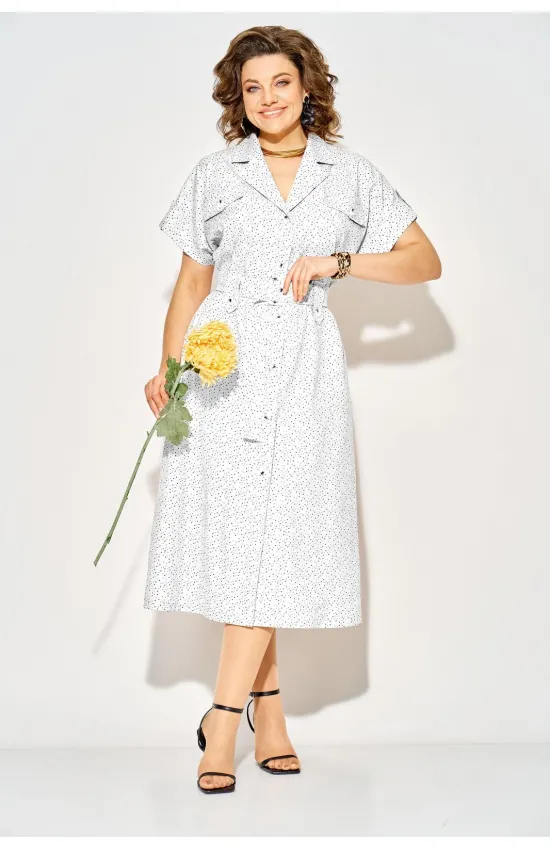 Платье Лилиана 1521 белый+горох
