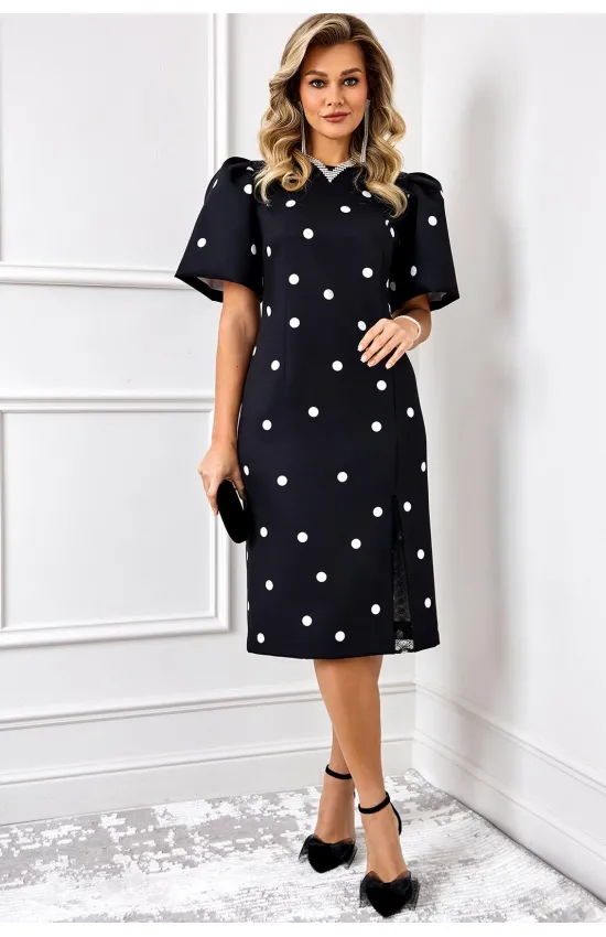 Платье Agatti 5888 черный в белый горох