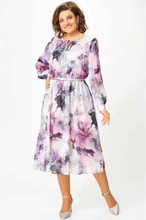 Платье Swallow 876.1 дымчато-лиловый, принт «цветы»