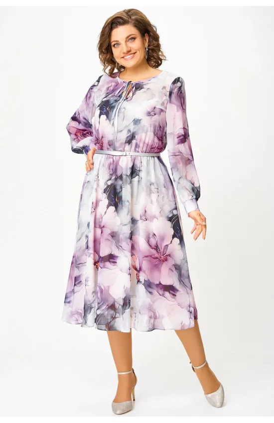 Платье Swallow 876.1 дымчато-лиловый, принт «цветы»