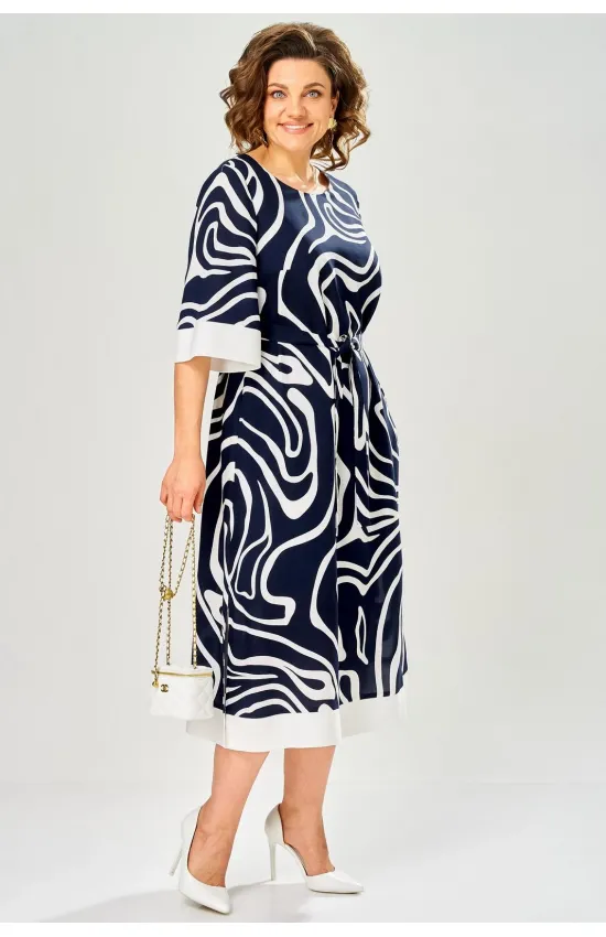 Платье Карина Делюкс М-1245 синий+белый