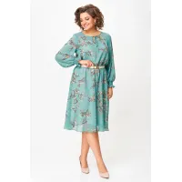 Платье Swallow 819.1 бирюзовый, принт «коричневые веточки»