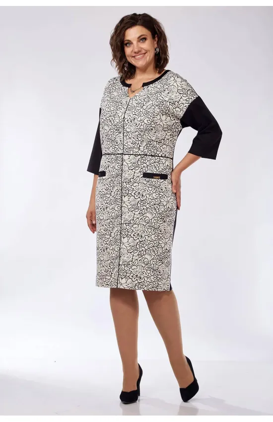 Платье Lady Style Classic 707-1 молочный с черным