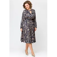 Платье Swallow 707 черный в бежевый принт