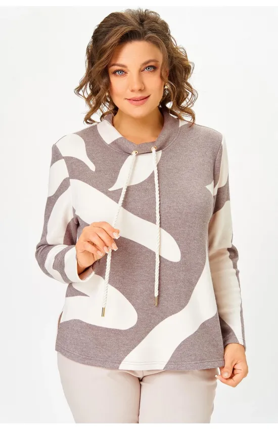 Кофта Swallow 883.2 кофейный в молочный принт