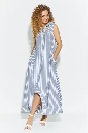 Платье Euromoda 683 серо-синий+белый
