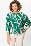 Блузка Swallow 872 изумрудно- зелёный в бежево- молочный принт