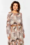 Платье Swallow 876 Серо-бежево- рыжий,  принт «листья»