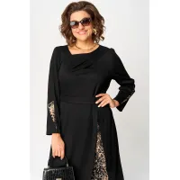 Платье Eva Grant 7220Б черный+принт капучино