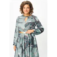 Платье Swallow 707.1 принт «тропические листья в светло- бирюзовых и тёмных оттенках»