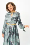 Платье Swallow 707.1 принт «тропические листья в светло- бирюзовых и тёмных оттенках»