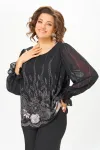 Блузка Swallow 803.4 чёрный, принт нежно-розовые цветы