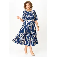 Платье Swallow 869 синий в бежевый принт