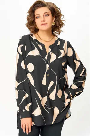 Блузка Swallow 851 чёрный в бежевый принт