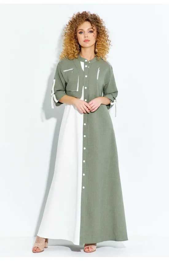 Платье Euromoda 691 хаки белый