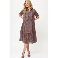 Платье Talia Fashion 424 геометрический принт в черно- коричневых тонах.