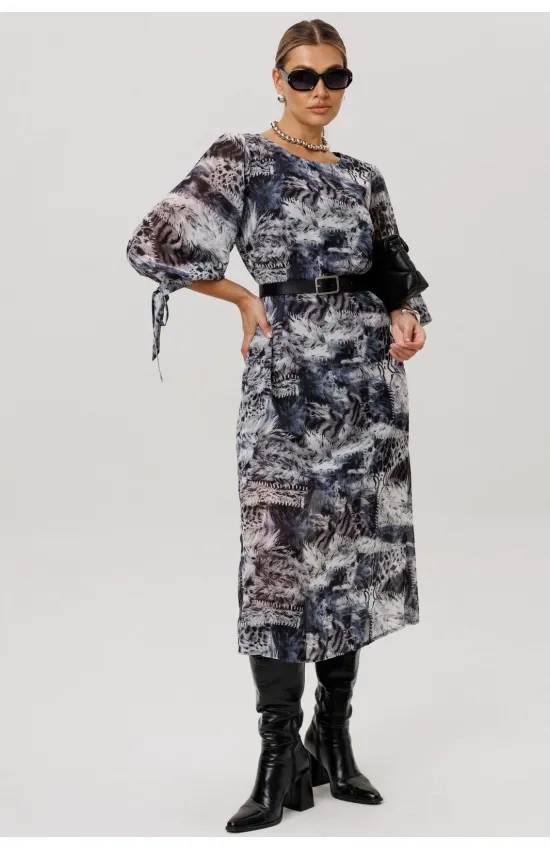 Платье Anelli 1733 Леопардовый серый