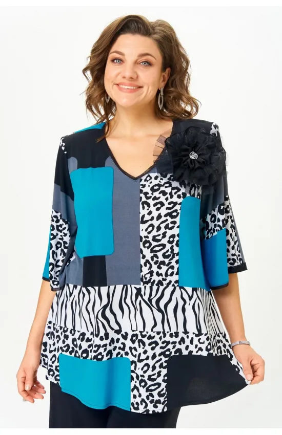 Блузка Svetlana Style 5036 черный с голубым принт