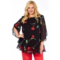 Блузка Элль-Стиль 2213.11 а черный, принт цветы