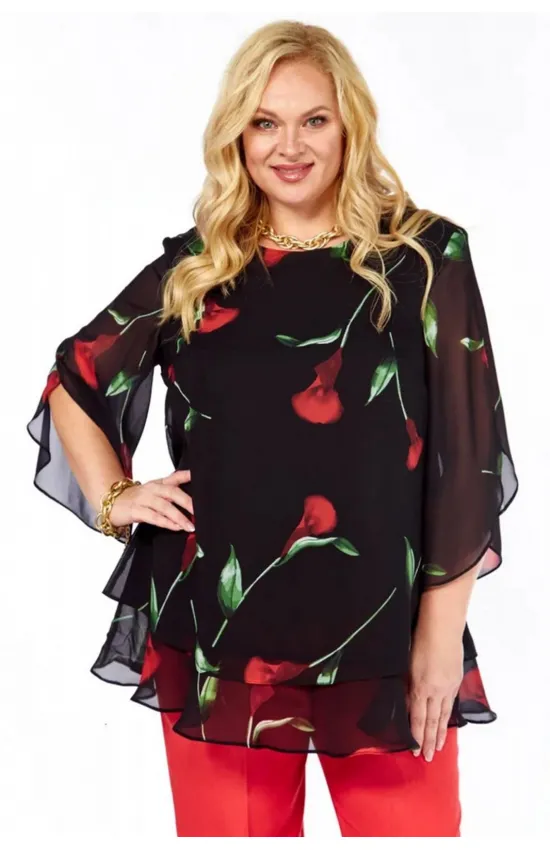Блузка Элль-Стиль 2213.11 а черный, принт цветы